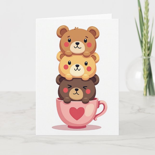 Söt Teddybjörn Stack Kärlekskort Kort (Framsida)
