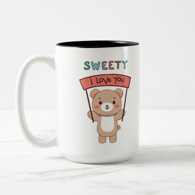 Söt Teddybjörn Sweety I Love You Kaffe Mugg (Vänster)