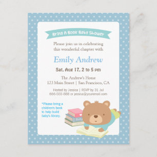 Söt teddybjörn ta med en bok baby shower inbjudningar