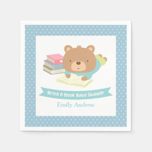 Söt teddybjörn ta med en bok baby shower pappersservett