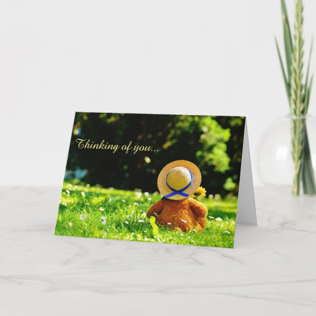 Söt Teddybjörn Tänker På Dig Kort (Framsida)