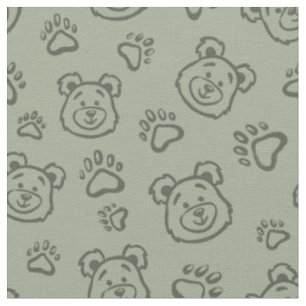 Söt teddybjörn tassar boho pojke barn sagegrön tyg