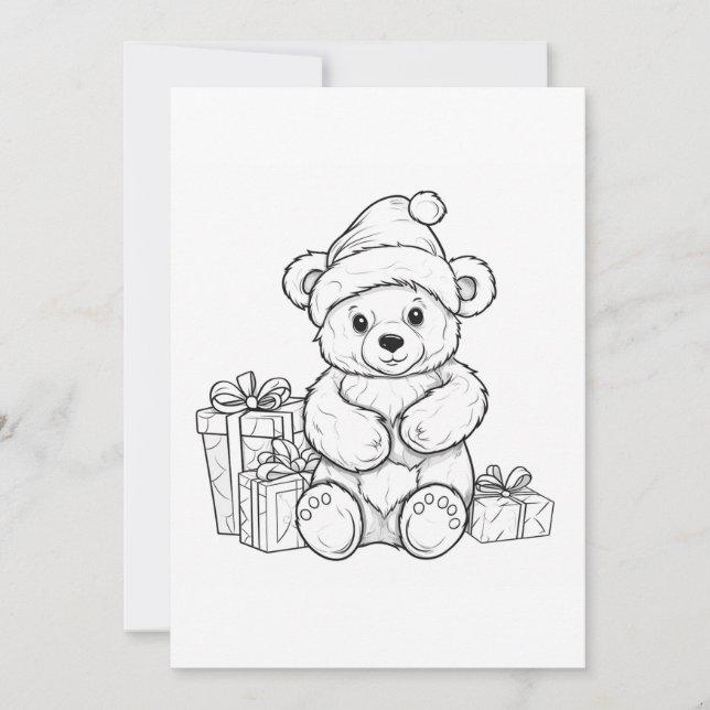 Söt Teddybjörn Tomte Barn Färgläggning Jul  Julkort (Framsida)