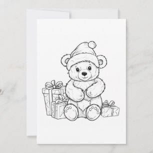 Söt Teddybjörn Tomte Barn Färgläggning Jul Julkort