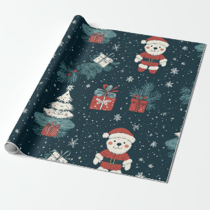 Söt teddybjörn & tomte på mörkgrön (1) presentpapper