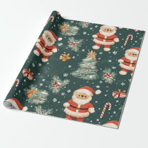 Söt teddybjörn & tomte på mörkgrön (2) presentpapper