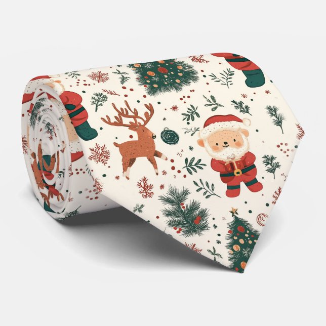 Söt teddybjörn & tomte på vit bakgrund (4) slips (Rullad)