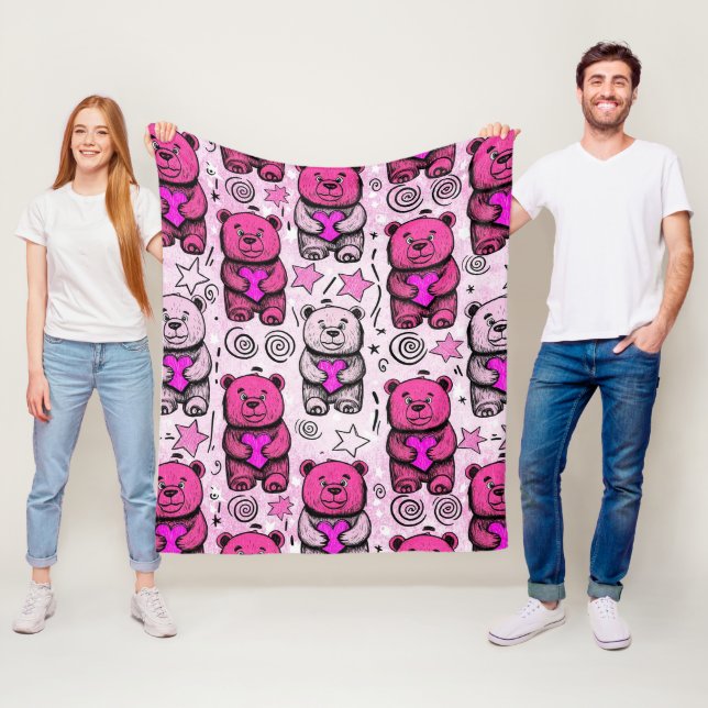 Söt Teddybjörn Valentine-mönster Fleecefilt (På plats)