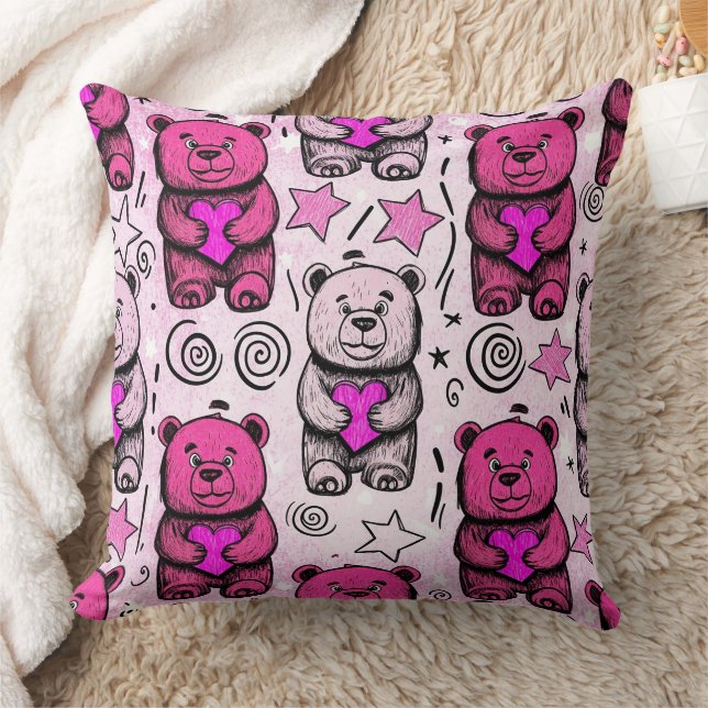 Söt Teddybjörn Valentine-mönster Kudde (Filt)