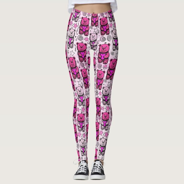 Söt Teddybjörn Valentine-mönster Leggings (Framsida)