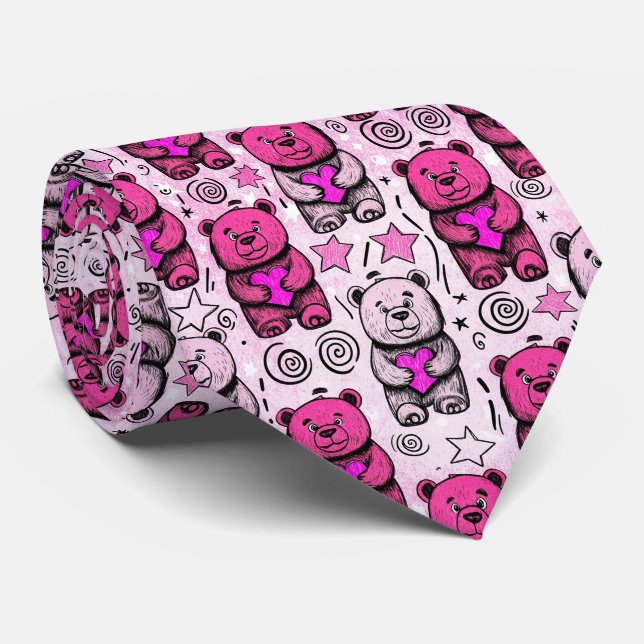 Söt Teddybjörn Valentine-mönster Slips (Rullad)
