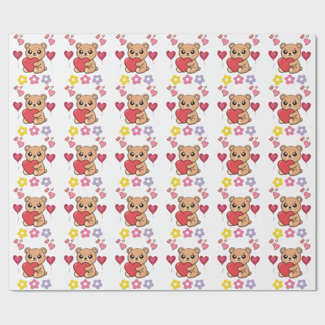 Söt Teddybjörn Valentine Presentpapper (Platt)