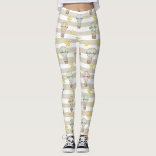 Söt teddybjörn varmluftsballong neutralt mönster 3 leggings