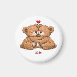 Söt Teddybjörnpar i kärlek – Broderad stil Magnet