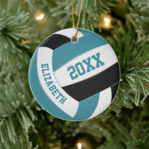 söt tek, svart, vit, rolig volleyball julgransprydnad keramik