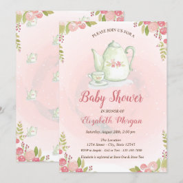 Söt tekanna Blommig baby shower-inbjudan Inbjudningar