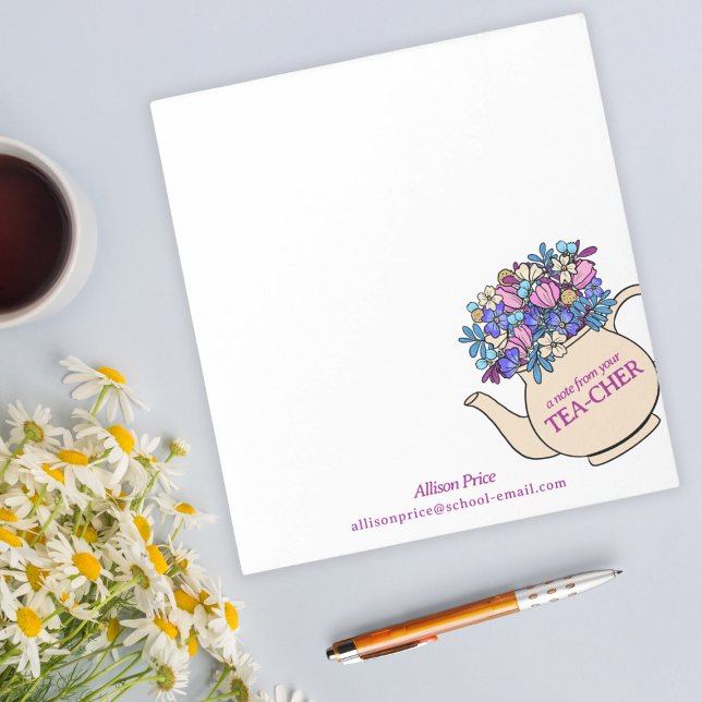 Söt Tekanna och Flowers Teacher Gift Anteckningsbl Anteckningsblock (Skapare uppladdad)