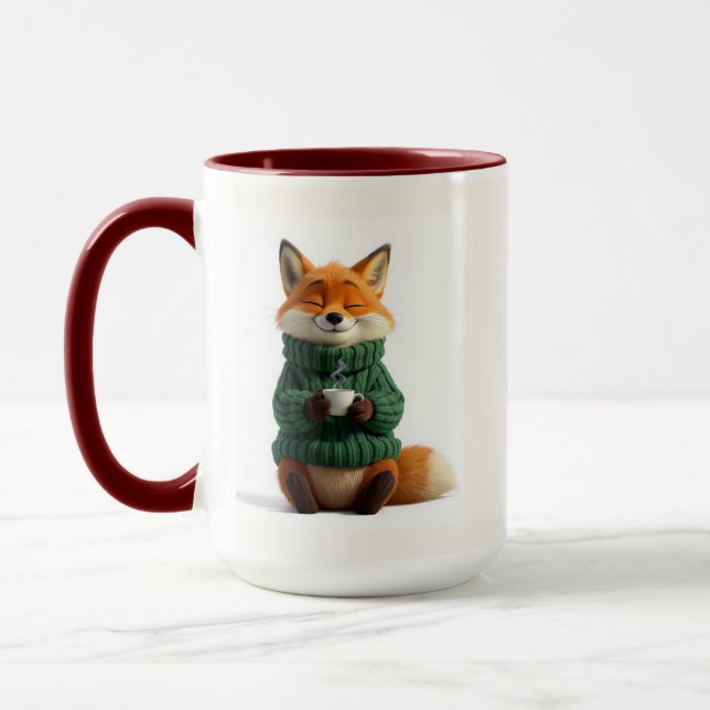 Söt tekopps rödräv mys-schal röd kaffemugg (Vänster)
