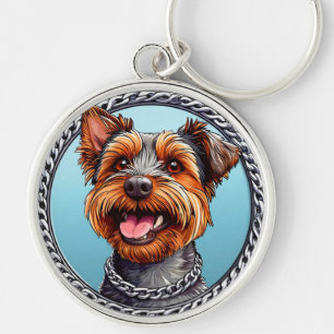 🐶 Söt Terrier Hund För Daglig Bärning 🐶 Rund Silverfärgad Nyckelring
