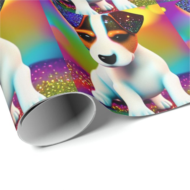 Söt Terrier Valp Glitter Närbild  Presentpapper (Rullad Hörn)