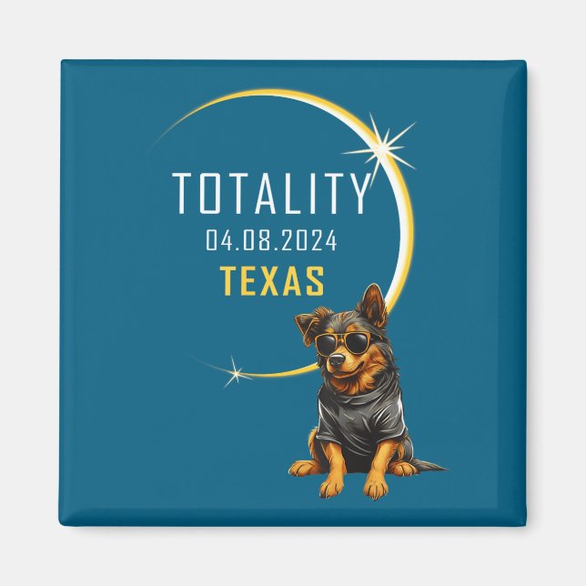 Söt Texas Total Solförmörkelse Hund Magnet (Framsidan)