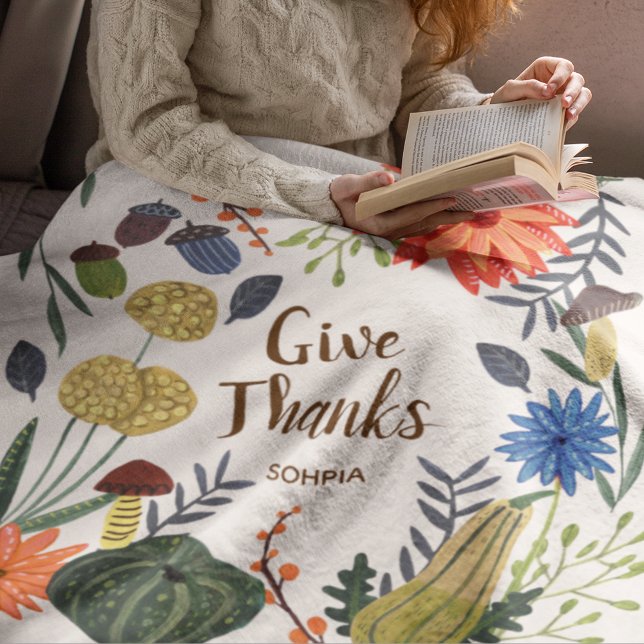 Söt Thanksgiving blommande svamp höst Fleecefilt (Cute Thanksgiving floral mushroom fall Fleece Blanket)