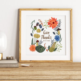 Söt Thanksgiving blommande svamp höst Poster