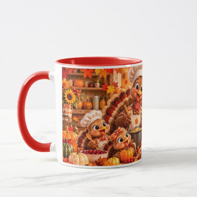 Söt Thanksgiving Kalkon Familj Höst Kaffe Mugg (Vänster)