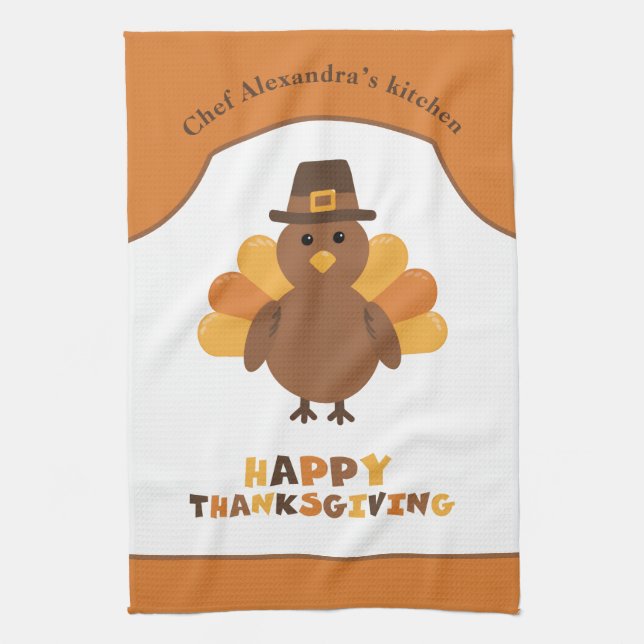Söt Thanksgiving-kalkon Helgdag Matlagning Present Kökshandduk (Vertikal)