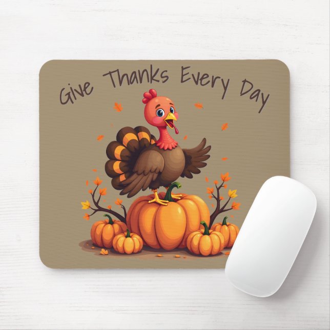 Söt Thanksgiving Kalkon Höst Pumpa Scen Musmatta (Med mus)