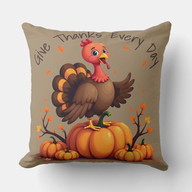 Söt Thanksgiving-kalkon Höstpumpor Scen Kudde (Framsida)