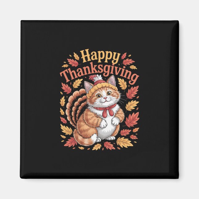 Söt Thanksgiving Katt Turkiet Rolig Höst Djur  Magnet (Framsidan)