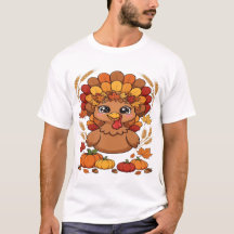 Söt Thanksgiving-kyckling med höstlöv och pumpa