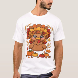 Söt Thanksgiving-kyckling med höstlöv och pumpa T Shirt