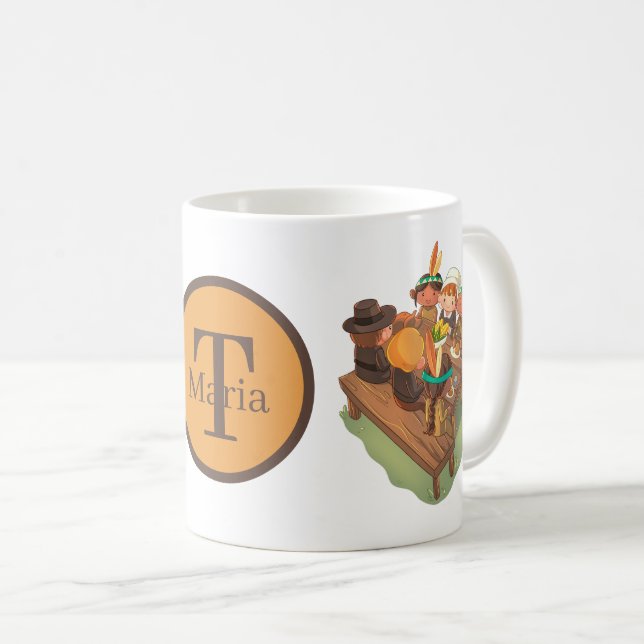 söt Thanksgiving Pilgrims Indians monogram Kaffemugg (Framsida höger)