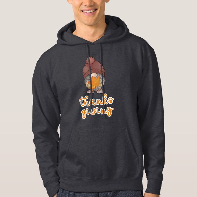 Söt Thanksgiving Tomte med höstlöv Hoodie (Framsida)