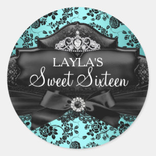 Söt Tiara & Bow Teal Sweet 16 Klistermärke