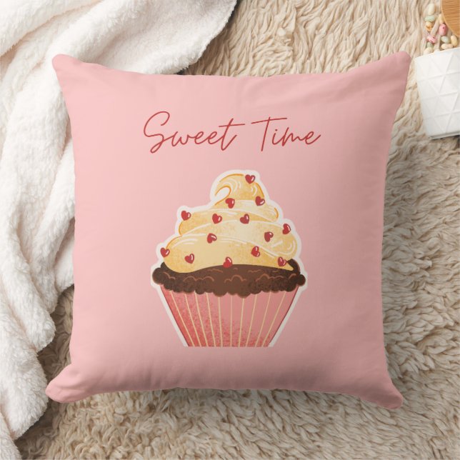 Söt tid Valentine Cupcake Rosa Kastkudde Kudde (Filt)