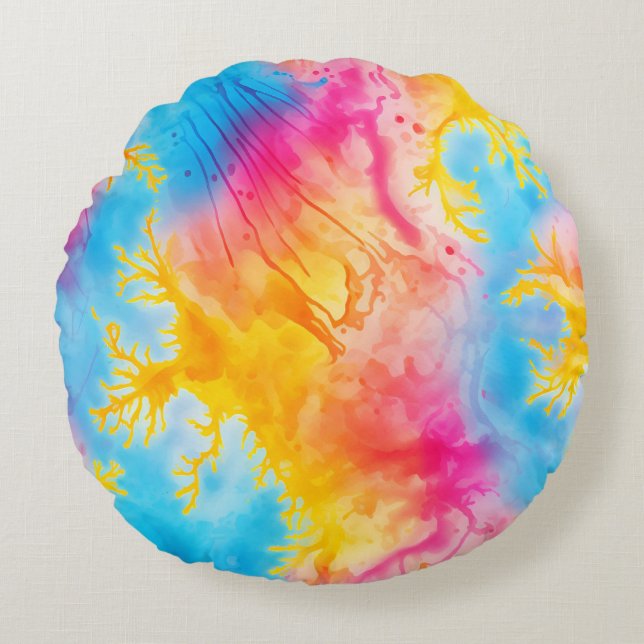 Söt Tie Dye Rund Kudde (Framsidan)