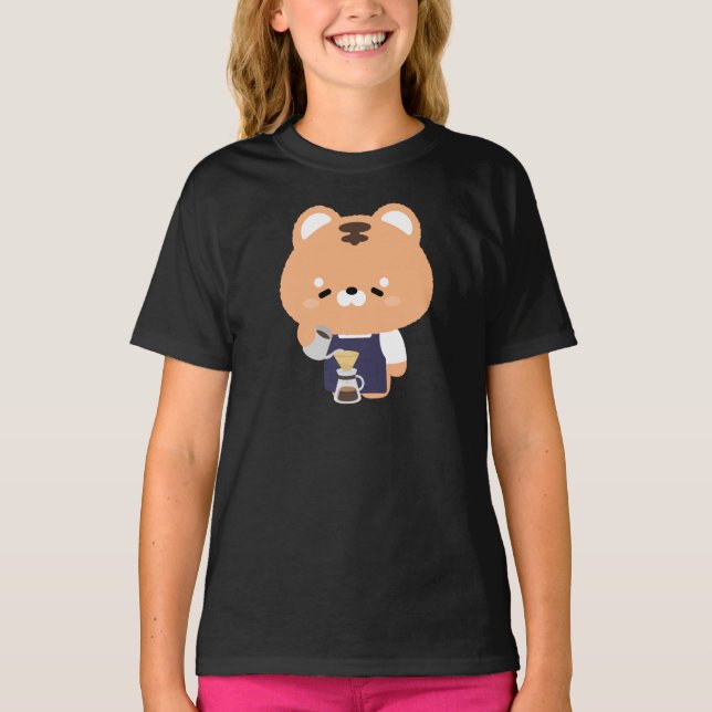 Söt Tiger Barista T Shirt (Framsida)