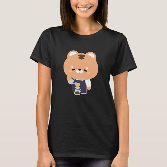 Söt Tiger Barista T Shirt (Framsida)