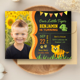 Söt tiger barn foto födelsedagsfest inbjudan