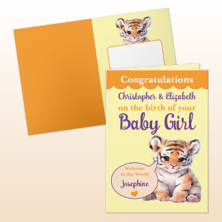 Söt tiger lägg till namn orange lila liten flicka kort