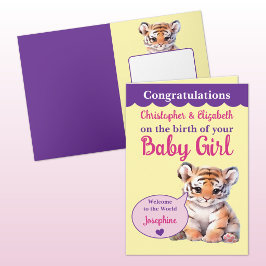 Söt tiger lägg till namn rosa lila liten flicka kort