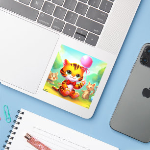 Söt tiger med ballongillustration klistermärken