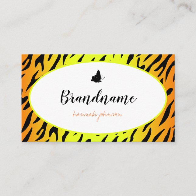 Söt Tiger Mönster Cute Butterfly Round Ram Visitkort (Framsida)