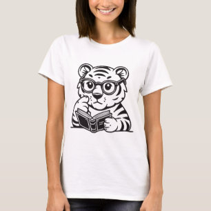 Söt Tiger som läser en Bok T-Shirt – Bedårande Bok