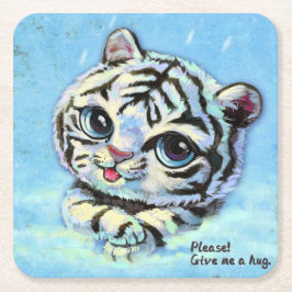 Söt tigerkatt, snälla ge mig en kram underlägg papper kvadrat