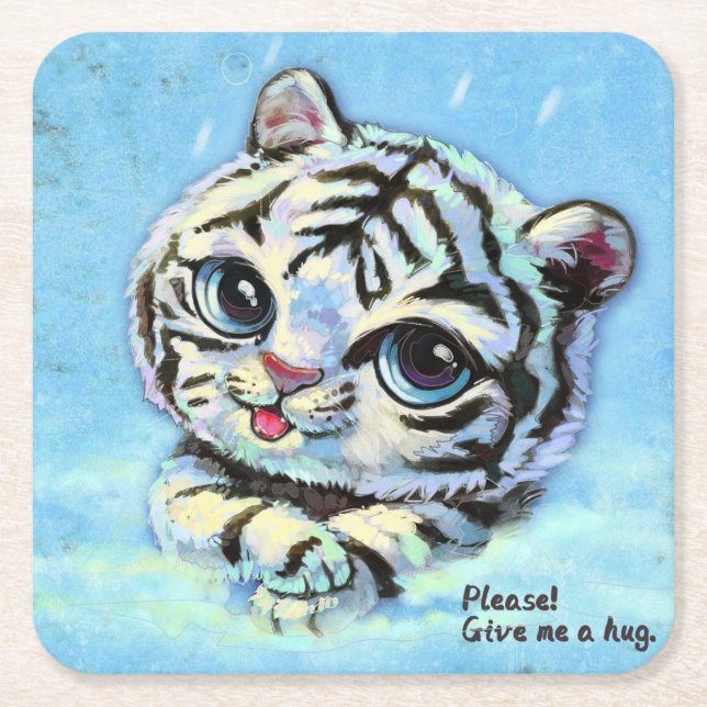 Söt tigerkatt, snälla ge mig en kram underlägg papper kvadrat (Framsidan)