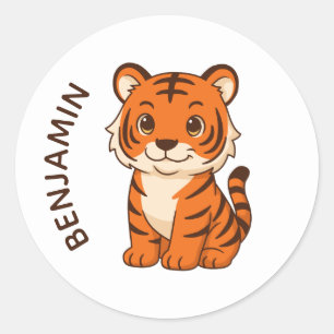 Söt tigerunge med anpassat namn runt klistermärke